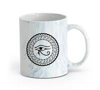 AYUEHBN Ceramics Mug - Ceramic All Seeing Eye Mandala Yoga Om Meditation Room （11oz/320ml） Office, Home, Café, Dishwasher & Microwave Safe Marble Blue