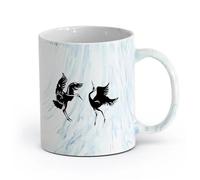 AYUEHBN Ceramics Mug - Ceramic Asian Style Japanese Herons Birds Love Romance （11oz/320ml） Dishwasher Microwave Safe,for Office and Home Marble Blue