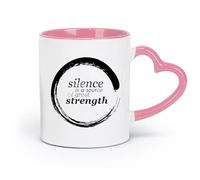 AYUEHBN Ceramics Mug - Ceramic Buddha Enso Silence is A Source of Great Strength Quotes （11oz/320ml） for Home and Office Pink
