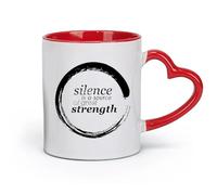 AYUEHBN Ceramics Mug - Ceramic Buddha Enso Silence is A Source of Great Strength Quotes （11oz/320ml） for Home and Office Red