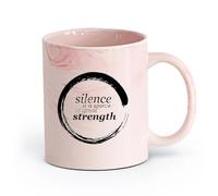 AYUEHBN Ceramics Mug - Ceramic Buddha Enso Silence is A Source of Great Strength Quotes （11oz/320ml） for Home and Office Marble Pink