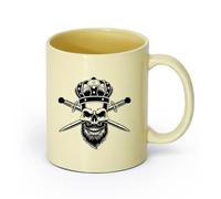 AYUEHBN Ceramics Mug - Ceramic Gothic King Skull Man Beard Crown Crossed Swords Middle Ages Barbershop （11oz/320ml） for Home and Office Beige