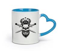 AYUEHBN Ceramics Mug - Ceramic Gothic King Skull Man Beard Crown Crossed Swords Middle Ages Barbershop （11oz/320ml） for Home and Office Blue