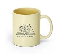 AYUEHBN Ceramics Mug - Ceramic Grow Your Mind Library Slogan Open Book Flowers （11oz/320ml） Great for Home, Office, Cafes, Gift Ideas Beige