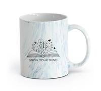 AYUEHBN Ceramics Mug - Ceramic Grow Your Mind Library Slogan Open Book Flowers （11oz/320ml） Great for Home, Office, Cafes, Gift Ideas Marble Blue