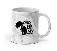 AYUEHBN Ceramics Mug, Coffee/Tea Cup Africa God is My Strength Afro Girl African Woman （11oz/320ml） for Milk Tea Cola Water Marble Black