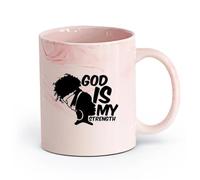 AYUEHBN Ceramics Mug, Coffee/Tea Cup Africa God is My Strength Afro Girl African Woman （11oz/320ml） for Milk Tea Cola Water Marble Pink