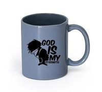 AYUEHBN Ceramics Mug, Coffee/Tea Cup Africa God is My Strength Afro Girl African Woman （11oz/320ml） for Milk Tea Cola Water Blue-Gray