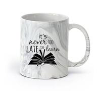 AYUEHBN Ceramics Mug, Coffee/Tea Cup Library Book Study Quote It's Never Too Late to Learn （11oz/320ml） and Microwave-Safe Marble Black
