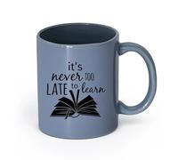 AYUEHBN Ceramics Mug, Coffee/Tea Cup Library Book Study Quote It's Never Too Late to Learn （11oz/320ml） and Microwave-Safe Blue-Gray