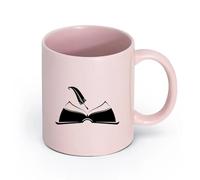 AYUEHBN Ceramics Mug, Coffee/Tea Cup Open Book Pen Write a Manuscript Bookstore （11oz/320ml） Cappuccino, Latte Macchiato, Tea, Espresso Pink