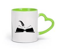 AYUEHBN Ceramics Mug, Coffee/Tea Cup Open Book Pen Write a Manuscript Bookstore （11oz/320ml） Cappuccino, Latte Macchiato, Tea, Espresso Green