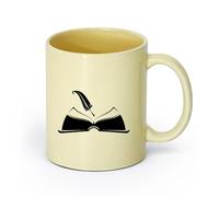 AYUEHBN Ceramics Mug, Coffee/Tea Cup Open Book Pen Write a Manuscript Bookstore （11oz/320ml） Cappuccino, Latte Macchiato, Tea, Espresso Beige