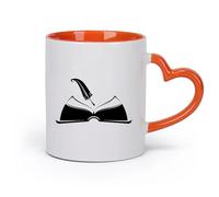 AYUEHBN Ceramics Mug, Coffee/Tea Cup Open Book Pen Write a Manuscript Bookstore （11oz/320ml） Cappuccino, Latte Macchiato, Tea, Espresso Orange