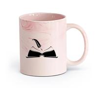 AYUEHBN Ceramics Mug, Coffee/Tea Cup Open Book Pen Write a Manuscript Bookstore （11oz/320ml） Cappuccino, Latte Macchiato, Tea, Espresso Marble Pink