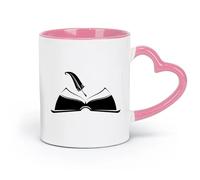 AYUEHBN Ceramics Mug, Coffee/Tea Cup Open Book Pen Write a Manuscript Bookstore （11oz/320ml） Cappuccino, Latte Macchiato, Tea, Espresso Pink