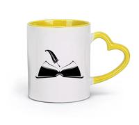 AYUEHBN Ceramics Mug, Coffee/Tea Cup Open Book Pen Write a Manuscript Bookstore （11oz/320ml） Cappuccino, Latte Macchiato, Tea, Espresso Yellow