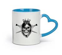 AYUEHBN Ceramics Mug, Coffee/Tea Cup Queen Girl Head Skull Gothic Style Crown Crossed Swords Middle Ages （11oz/320ml） Dishwasher Safe Blue