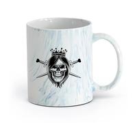 AYUEHBN Ceramics Mug, Coffee/Tea Cup Queen Girl Head Skull Gothic Style Crown Crossed Swords Middle Ages （11oz/320ml） Dishwasher Safe Marble Blue