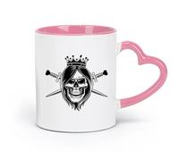 AYUEHBN Ceramics Mug, Coffee/Tea Cup Queen Girl Head Skull Gothic Style Crown Crossed Swords Middle Ages （11oz/320ml） Dishwasher Safe Pink