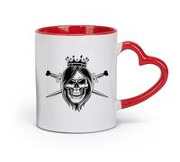 AYUEHBN Ceramics Mug, Coffee/Tea Cup Queen Girl Head Skull Gothic Style Crown Crossed Swords Middle Ages （11oz/320ml） Dishwasher Safe Red