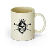 AYUEHBN Ceramics Mug, Coffee/Tea Cup Queen Girl Head Skull Gothic Style Crown Crossed Swords Middle Ages （11oz/320ml） Dishwasher Safe Light Yellow