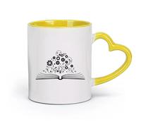 AYUEHBN Ceramics Mug, Coffee/Tea Cup School Brain Science Open Book Lamp Gears Physics （11oz/320ml） for Hot Beverages, Latte, Cappuccino Yellow