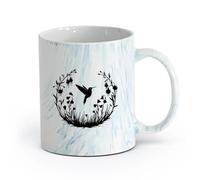 AYUEHBN Ceramics Novelty Ceramic Cup Hummingbird with Flowers Natural Flying Bird Circle （11oz/320ml） for Home or Work Marble Blue