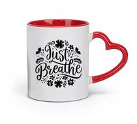 AYUEHBN Ceramics Novelty Ceramic Cup Just Breathe Text Lettering Floral Ornament （11oz/320ml） Ceramic Coffee Mug for Cappuccino Tea, Milk, Red