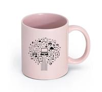 AYUEHBN Ceramics Novelty Tea or Coffee Cup Computer Tree Internet Social Networks （11oz/320ml） Ceramic Coffee Mug for Cappuccino Tea, Milk, Pink