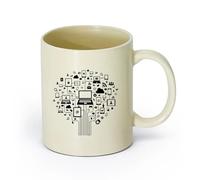 AYUEHBN Ceramics Novelty Tea or Coffee Cup Computer Tree Internet Social Networks （11oz/320ml） Ceramic Coffee Mug for Cappuccino Tea, Milk, Light Yellow