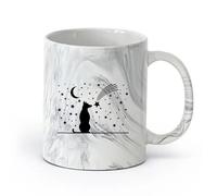 AYUEHBN Ceramics Novelty Tea or Coffee Cup Dog Moon Stars Falling Star Bedroom （11oz/320ml） Ceramic Coffee Mug for Cappuccino Tea, Milk, Marble Black