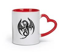 AYUEHBN Ceramics Novelty Tea or Coffee Cup Eastern Dragon Fire Mythology Fear Spear （11oz/320ml） Dishwasher and Microwave Safe Red