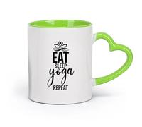 AYUEHBN Ceramics Novelty Tea or Coffee Cup Eat Sleep Yoga Studio Repeat Words Phrase （11oz/320ml） for Tea, Hot Chocolate Green