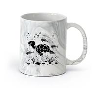 AYUEHBN Ceramics Novelty Tea or Coffee Cup Funny Little Turtle Ocean Marine Animals （11oz/320ml） for Espresso, Tea- Set Marble Black