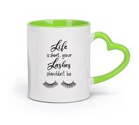 AYUEHBN Ceramics Novelty Tea or Coffee Cup Funny Quote Lashes Makeup Beauty Salon （11oz/320ml） Office, Home, Café, Dishwasher & Microwave Safe Green