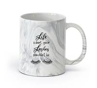AYUEHBN Ceramics Novelty Tea or Coffee Cup Funny Quote Lashes Makeup Beauty Salon （11oz/320ml） Office, Home, Café, Dishwasher & Microwave Safe Marble Black