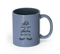 AYUEHBN Ceramics Novelty Tea or Coffee Cup Funny Quote Lashes Makeup Beauty Salon （11oz/320ml） Office, Home, Café, Dishwasher & Microwave Safe Blue-Gray