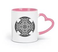 AYUEHBN Ceramics Novelty Tea or Coffee Cup Ireland Celtic National Ornament Cross （11oz/320ml） Ceramic Coffee Mug for Cappuccino Tea, Milk, Pink