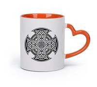 AYUEHBN Ceramics Novelty Tea or Coffee Cup Ireland Celtic National Ornament Cross （11oz/320ml） Ceramic Coffee Mug for Cappuccino Tea, Milk, Orange