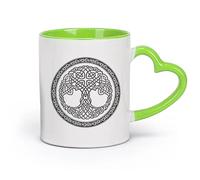 AYUEHBN Ceramics Porcelain Cup Celtic Ornament Circle Tree of Life Symbol （11oz/320ml） for Coffee, Soup, Tea, Milk, Latte, hot Cocoa, Ladies, Men Green