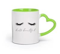 AYUEHBN Ceramics Porcelain Cup Hello Beautiful Closed Girl Eyes Eyelash Extensions （11oz/320ml） for Tea, Coffee & Hot Drinks Green