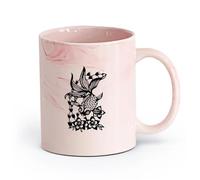 AYUEHBN Ceramics Porcelain Cup Japanese Goldfish Aquarium Flowers Asian Style （11oz/320ml） Cappuccino, Latte Macchiato, Tea, Espresso Marble Pink