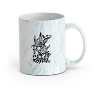 AYUEHBN Ceramics Porcelain Cup Japanese Goldfish Aquarium Flowers Asian Style （11oz/320ml） Cappuccino, Latte Macchiato, Tea, Espresso Marble Blue