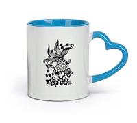 AYUEHBN Ceramics Porcelain Cup Japanese Goldfish Aquarium Flowers Asian Style （11oz/320ml） Cappuccino, Latte Macchiato, Tea, Espresso Blue