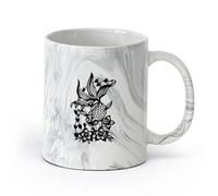 AYUEHBN Ceramics Porcelain Cup Japanese Goldfish Aquarium Flowers Asian Style （11oz/320ml） Cappuccino, Latte Macchiato, Tea, Espresso Marble Black