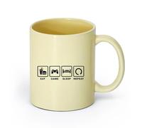 AYUEHBN Ceramics Porcelain Cup Lettering Eat Sleep Repeat Game Zone Gamer （11oz/320ml） Humorous Gift for Coffee Lovers, Work Besties, Coworkers & Friends Beige