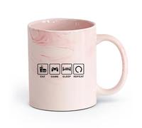 AYUEHBN Ceramics Porcelain Cup Lettering Eat Sleep Repeat Game Zone Gamer （11oz/320ml） Humorous Gift for Coffee Lovers, Work Besties, Coworkers & Friends Marble Pink
