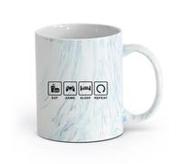 AYUEHBN Ceramics Porcelain Cup Lettering Eat Sleep Repeat Game Zone Gamer （11oz/320ml） Humorous Gift for Coffee Lovers, Work Besties, Coworkers & Friends Marble Blue
