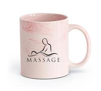 AYUEHBN Ceramics Porcelain Cup Massage People Silhouette Lines Relax Salons （11oz/320ml） for Coffee, Soup, Tea, Milk, Latte, hot Cocoa, Ladies, Men Marble Pink